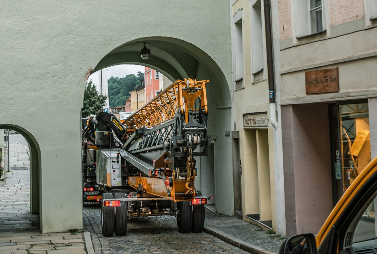 Liebherr L1 fast-erecting crane at work inside Passau Cathedral